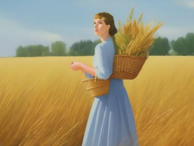 18698-3967892263-portrait hero shot of 1950s female worker carrying basket in front of golden grain fields, soviet , art by socialistrealism, pro.png